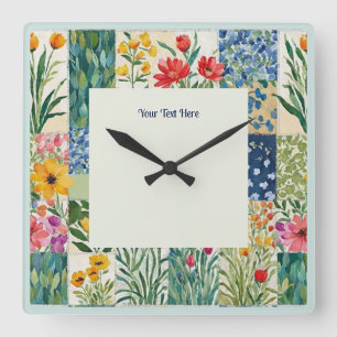 Horloge Carrée Jardin Botanique Floral Patchwork Fleurs Jolis