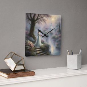 Horloge Carrée Jardin De Château Enchanté Avec Princesse