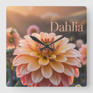 Horloge Carrée Jardin de dahlias au coucher du soleil