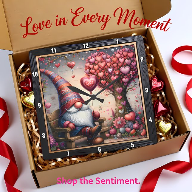 Horloge Carrée Jardin de la Saint-Valentin Nain Coeur Arbre (Créateur téléchargé)