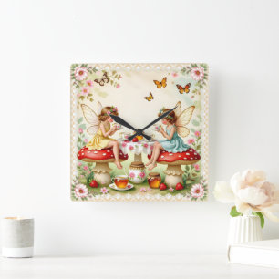 Horloge Carrée Jardin de pique-nique fée florale vintage