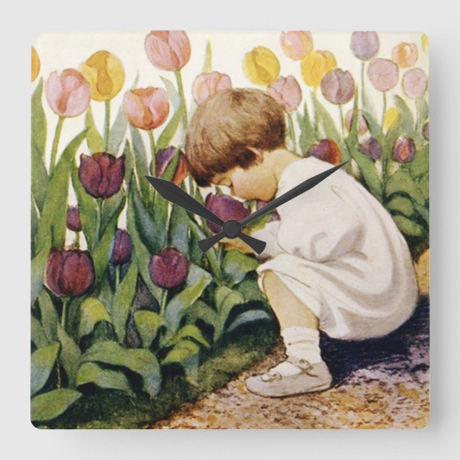 Horloge Carrée Jardin de tulipe (Recto)