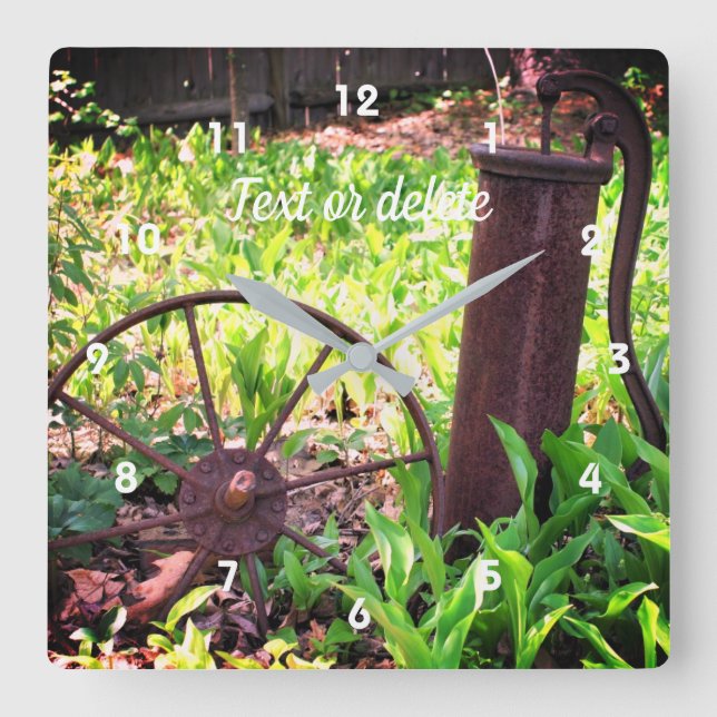 Horloge Carrée Jardin Fleur Rouille Rouille Et Pompe Personnalisé (Recto)