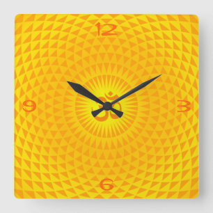 Horloge Carrée Jaune Golden Soleil Lotus volant de méditation de