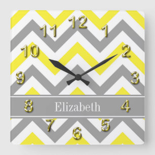 Horloge Carrée Jaune Gris Foncé Blanc Grand Chevron Gris Monogram