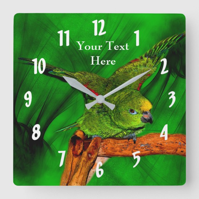 Horloge Carrée Jaune Napa Amazon Perrot Art animal (Recto)