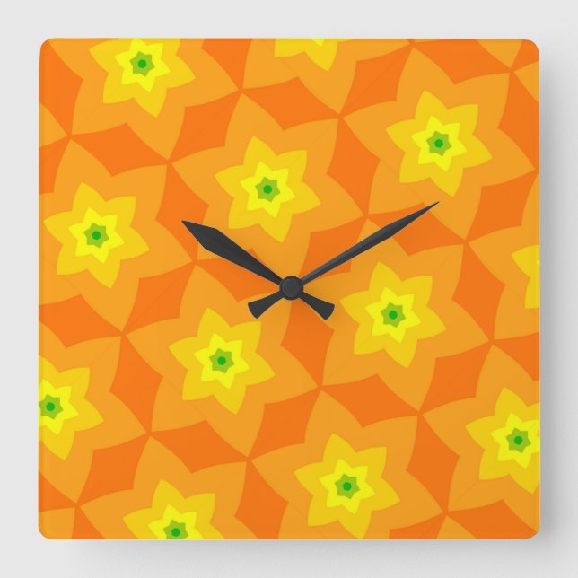 Horloge Carrée Jaune orange & Kiwi (Recto)