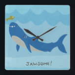 Horloge Carrée Jawesome Shark<br><div class="desc">Jawesome I par Juin Erica Vess. Comprend un requin et son ami de poisson avec la phrase "Jawsome !" ci-dessous.</div>