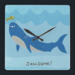 Horloge Carrée Jawesome Shark<br><div class="desc">Jawesome I par Juin Erica Vess. Comprend un requin et son ami de poisson avec la phrase "Jawsome !" ci-dessous.</div>