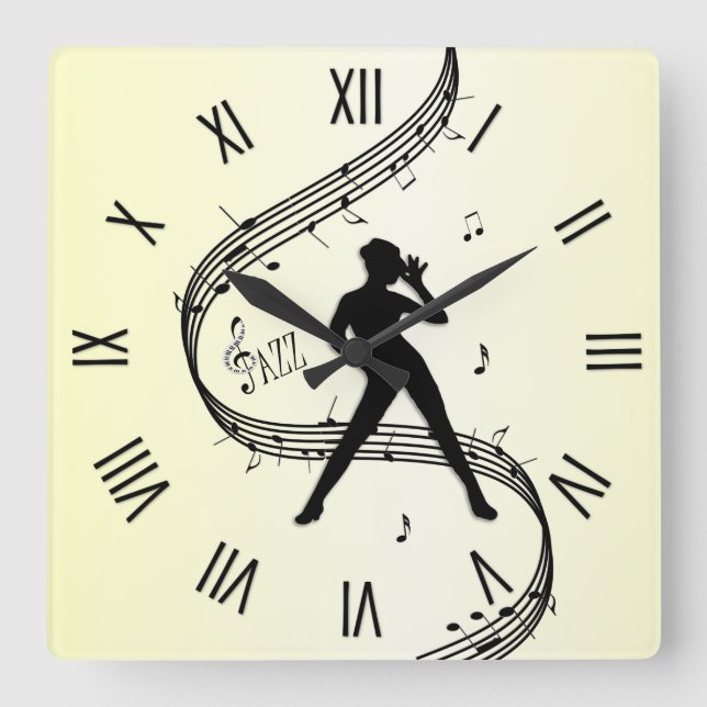 Horloge Carrée Jazz Dance Roman Numéros Jaune (Recto)