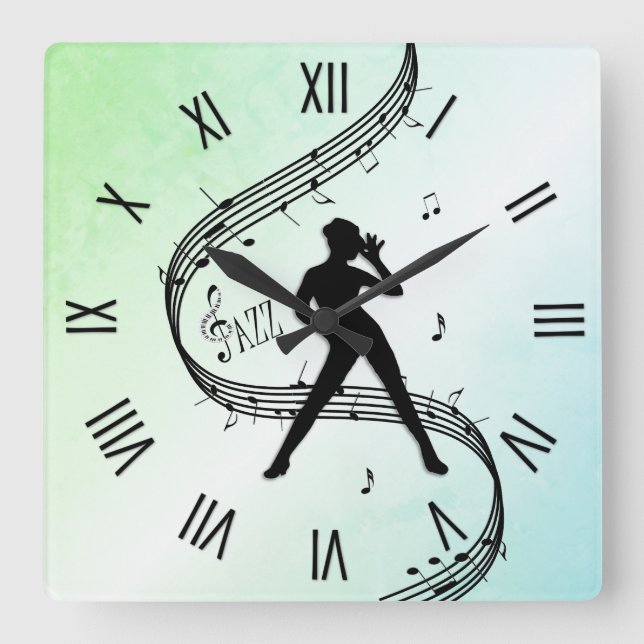 Horloge Carrée Jazz Dance Roman Numéros Vert (Recto)