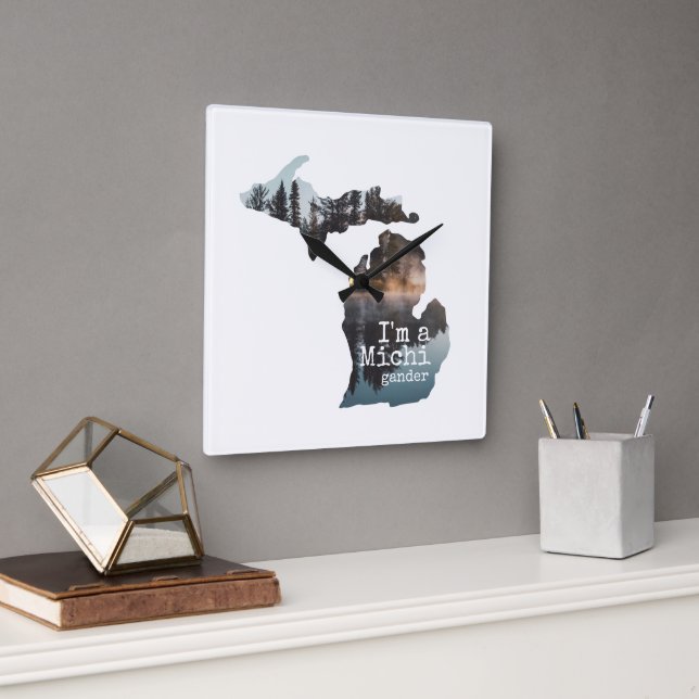 Horloge Carrée Je suis une silhouette remplie de photo du lac Mic (Bureau)