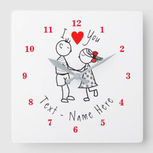 Horloge Carrée Je t'aime - Couple mignon - Texte personnalisé / N