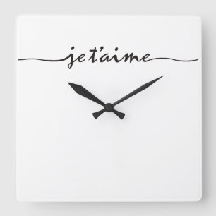 Horloge Carrée je t'aime - Je t'aime en français - noir