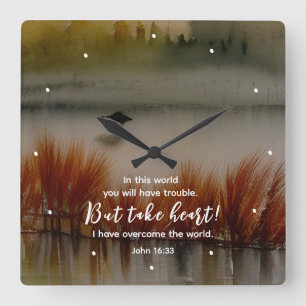 Horloge Carrée Jean 16:33 J'ai surmonté la Bible Verse Christian