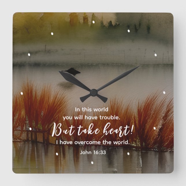 Horloge Carrée Jean 16:33 J'ai surmonté la Bible Verse Christian (Recto)