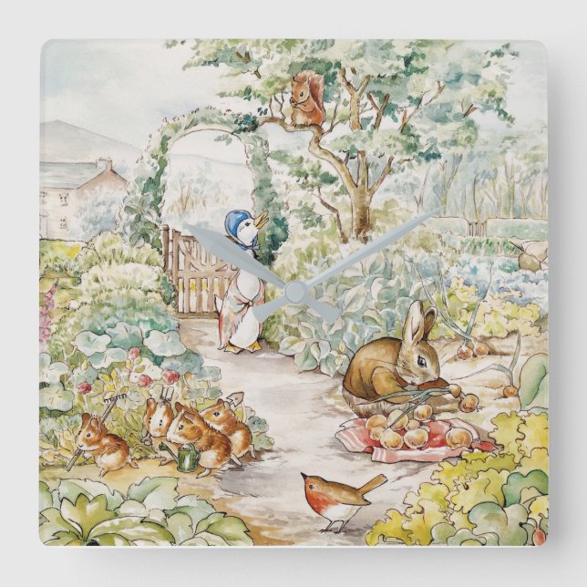 Horloge Carrée Jemima Puddle Duck dans le jardin de M. Mc Gregor (Recto)