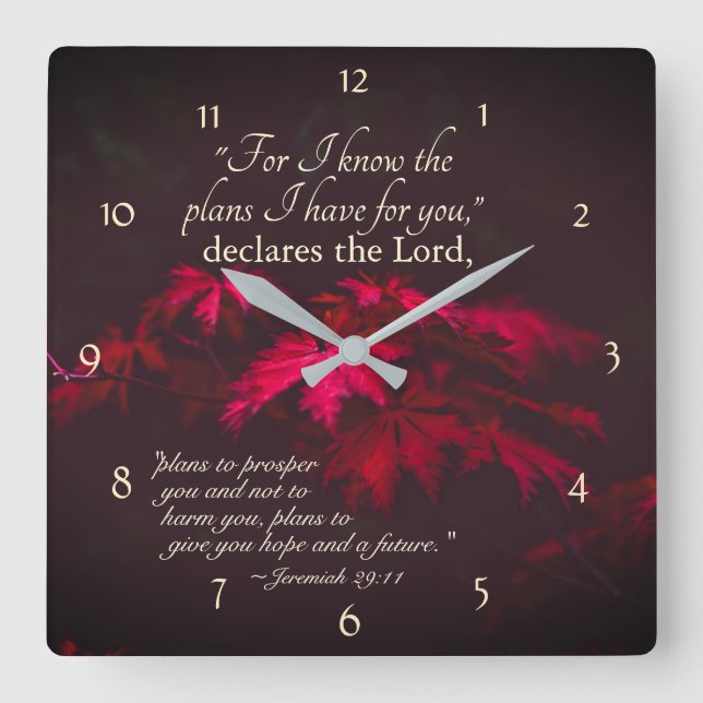 Horloge Carrée Jérémie 29:11 Car je connais les plans que j'ai po (Recto)
