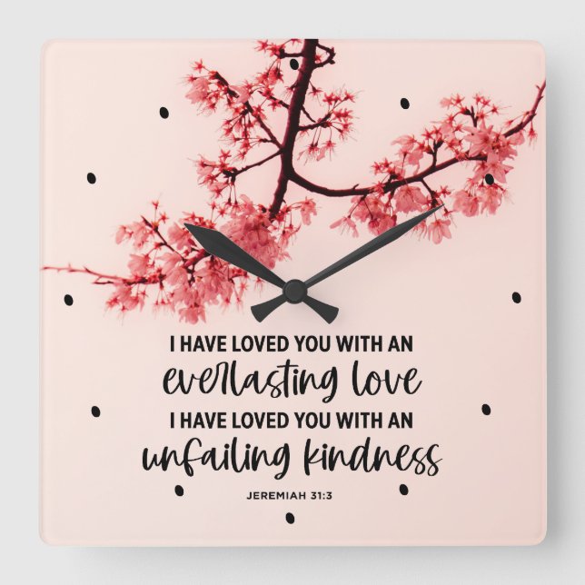 Horloge Carrée Jérémie 31:3 Je T'Ai Aimé La Bible Verse (Recto)