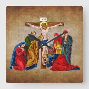 HORLOGE CARRÉE JÉSUS CHRIST SUR L'HORLOGE DE CROIX