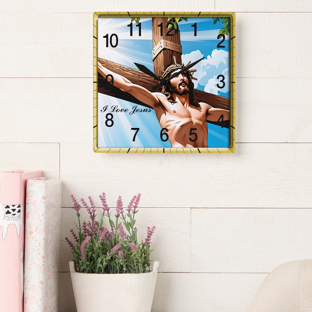 Horloge Carrée Jésus cloué sur la croix (Créateur téléchargé)