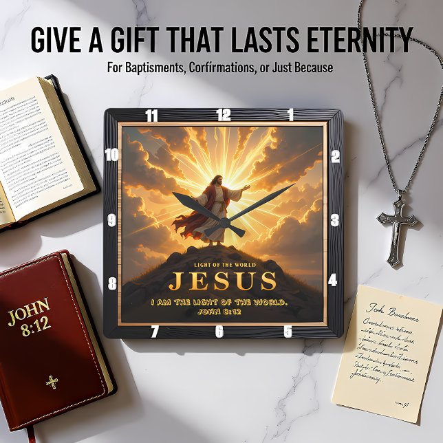 Horloge Carrée Jesus Light World Mountain Triumphant Lord (Créateur téléchargé)