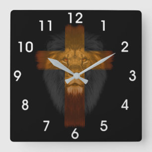 Horloge Carrée Jésus Lion de Judah Wall Clock