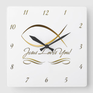 Horloge Carrée Jésus Loves You Wall Clock