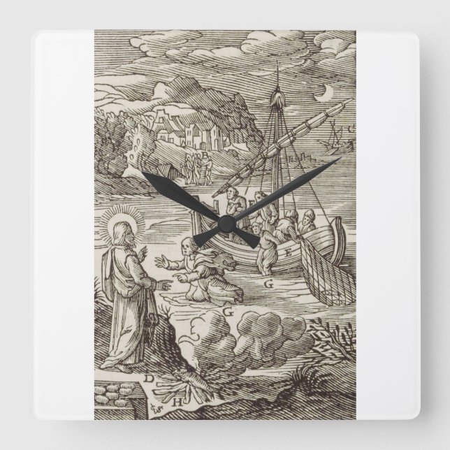 Horloge Carrée Jésus marchant sur l'eau (Recto)