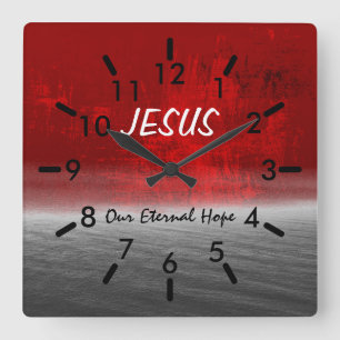 Horloge Carrée Jésus, Notre Eternel Espoir