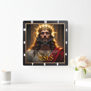Horloge Carrée Jésus Roi Couronne Souverain Majesté Robe