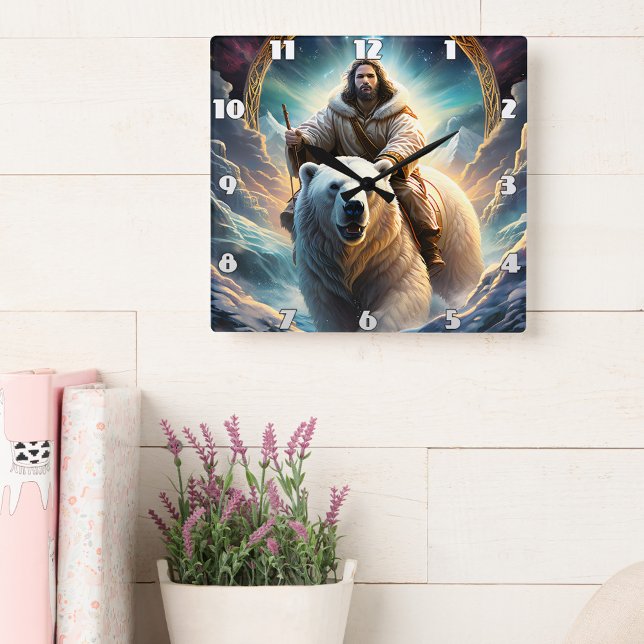 Horloge Carrée Jésus sur un ours polaire (Créateur téléchargé)