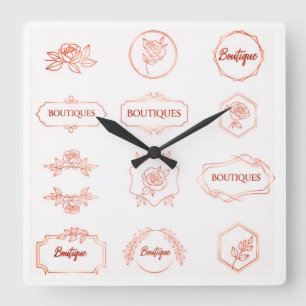 Horloge Carrée Jeu de clipart minimaliste du logo or Rose Femin