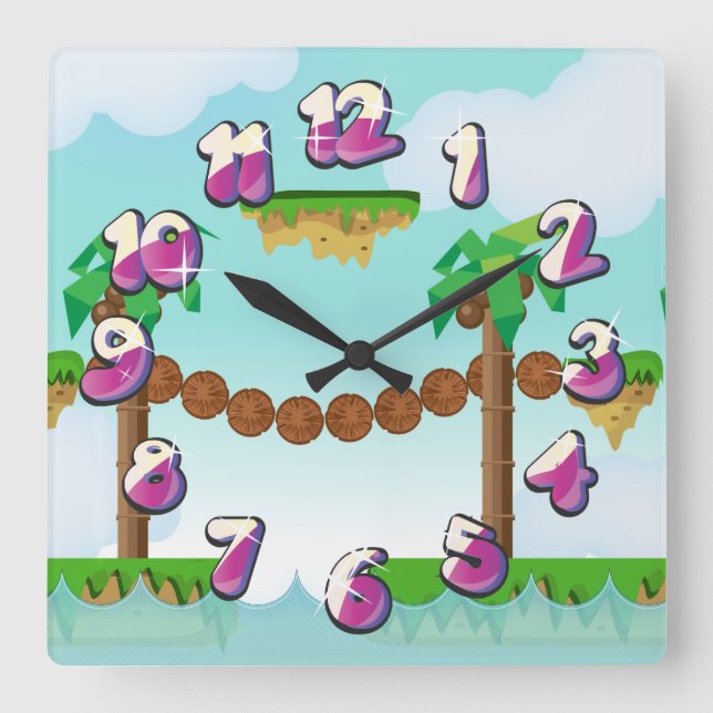 Horloge Carrée Jeu de plate-forme rétro ou classique (Recto)