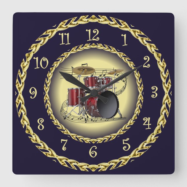 Horloge Carrée Jeu de tambour 02 ~ Défilé musical ~ Or/Navy Blue  (Recto)