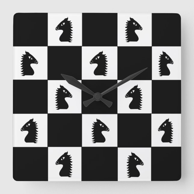 Horloge Carrée Jeu d'échecs du Cavalier Noir  (Recto)