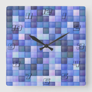 Horloge Carrée Jeu vidéo Pixels Carré bleu Motif