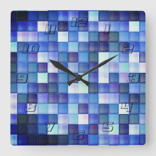Horloge Carrée Jeu vidéo Pixels Carré bleu Motif