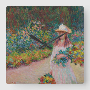 Horloge Carrée Jeune fille dans le jardin de Giverny, 1888