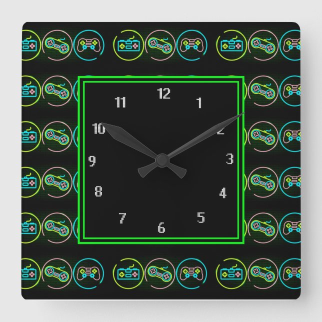 Horloge Carrée Jeux de Black & Neon (Recto)