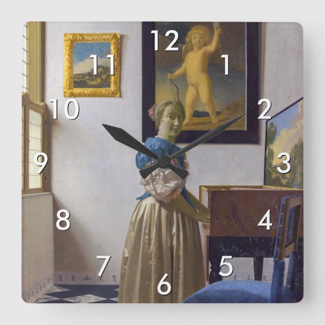 Horloge Carrée Johannes Vermeer - Lady debout dans une virginale (Recto)