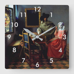 Horloge Carrée Johannes Vermeer - Le verre du vin