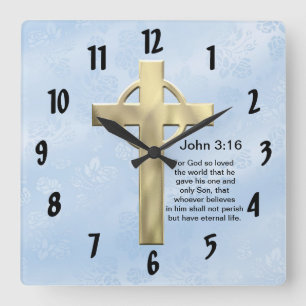 Horloge Carrée John 3:16 (bleu)