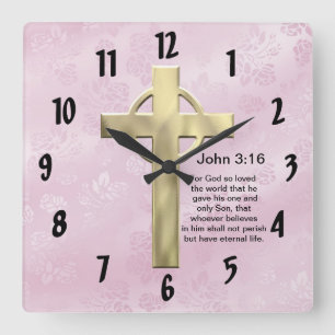 Horloge Carrée John 3:16 (rose)