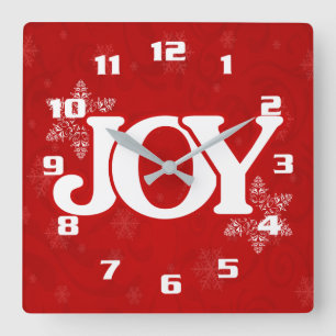 Horloge Carrée JOIE Blanche sur Noël Rouge Élégant