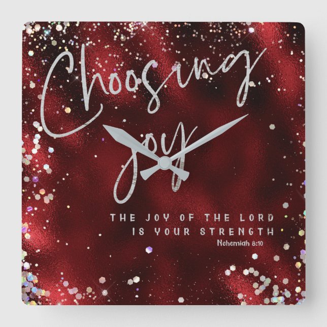 Horloge Carrée Joie du Seigneur est votre force KJV Verse (Recto)
