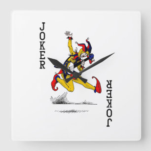 Horloge Carrée Joker Card Clown Musique Danse Banjo Guitare