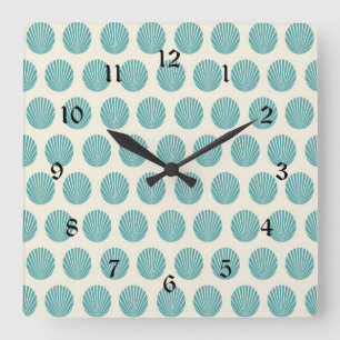 Horloge Carrée Joli Aqua Turquoise Blue Shell Beach Motif Cadeaux