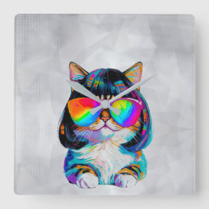 Horloge Carrée Joli Chat Mignon Drôle (Peinture N° 2)