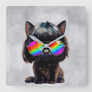 Horloge Carrée Joli Chat Mignon Drôle (Peinture N° 3)
